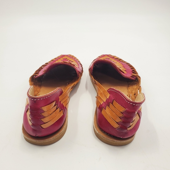 Punto & Coma Mexican Leather Huarache Pink/Brown/Tan Boho Woven Sandals Shoes - Picture 5 of 7